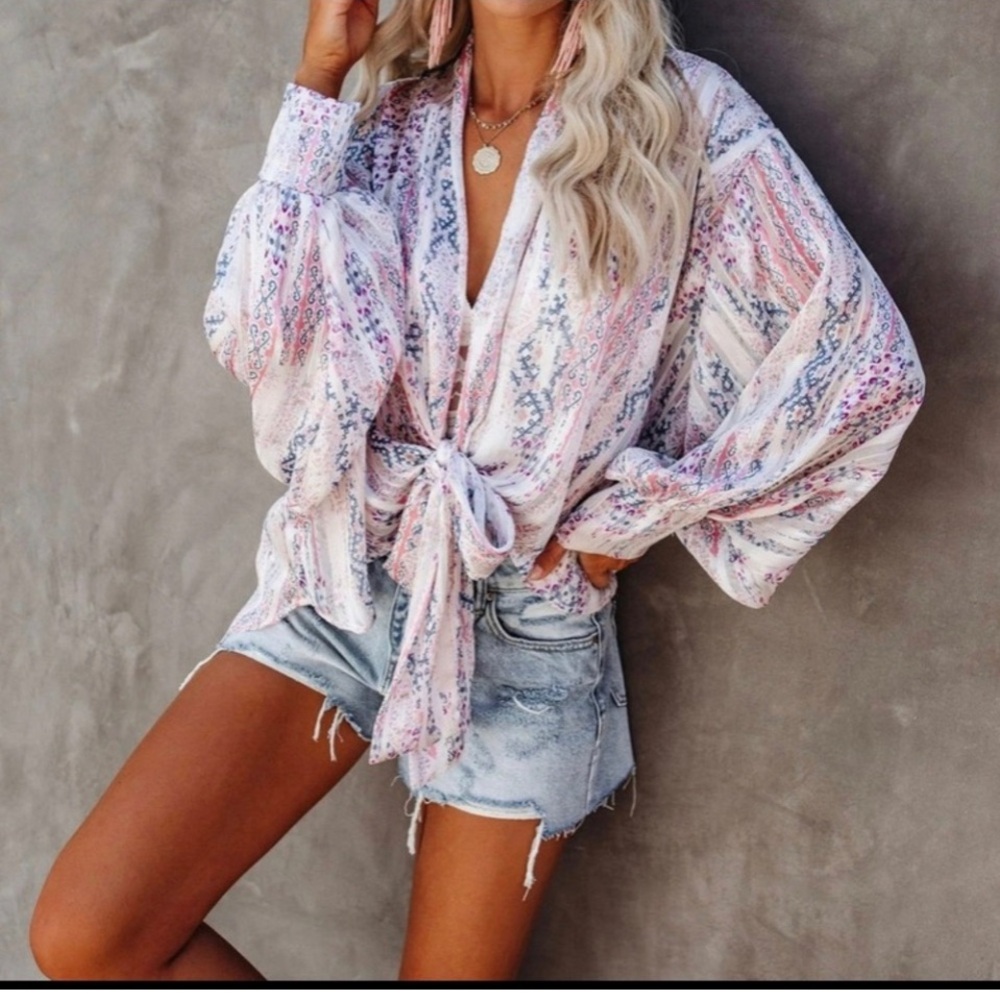 Miou Muse boho billowed tie cover up kimono medium